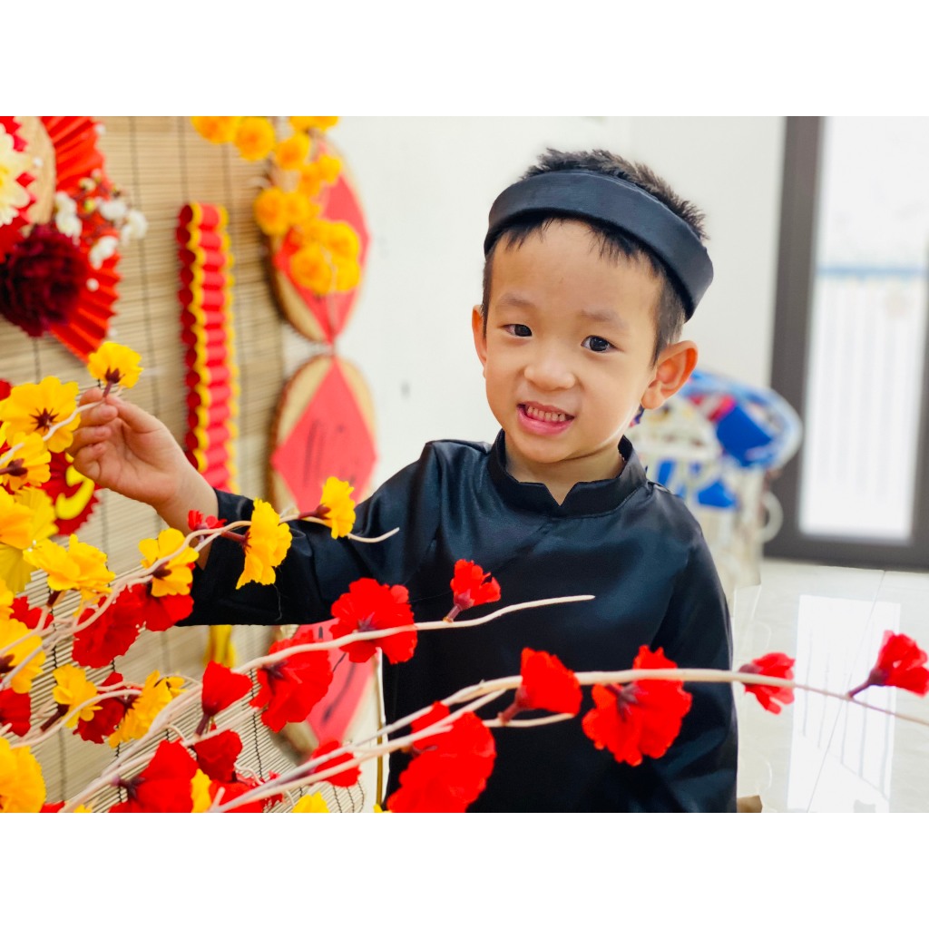 🍄  Trang Phục Áo Dài Của Thầy Đồ + Khăn Xếp Cho Bé Mầm Non Siêu Dễ Thương. Quần Áo Dài Ông Đồ, Thầy Bói Nhí