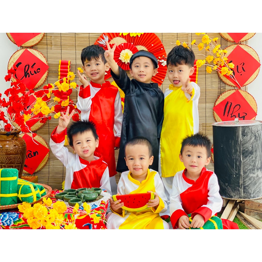 🍄  Trang Phục Áo Dài Của Thầy Đồ + Khăn Xếp Cho Bé Mầm Non Siêu Dễ Thương. Quần Áo Dài Ông Đồ, Thầy Bói Nhí