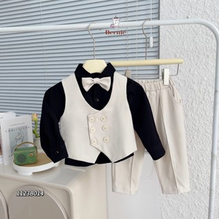 Set vest gile kèm sơ mi bảnh bao bé trai, bộ gile kèm sơ mi phong cách công tử (tặng kèm nơ)
