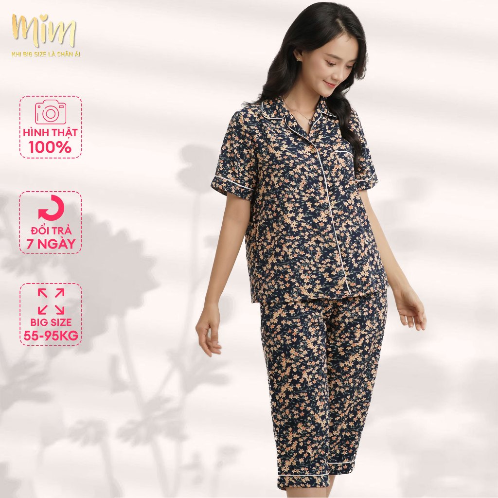 Đồ bộ Pijama lửng Kim Mai, chất Lụa cao cấp mát nhẹ, không nhăn, phom rộng bigsize Mĩm Store
