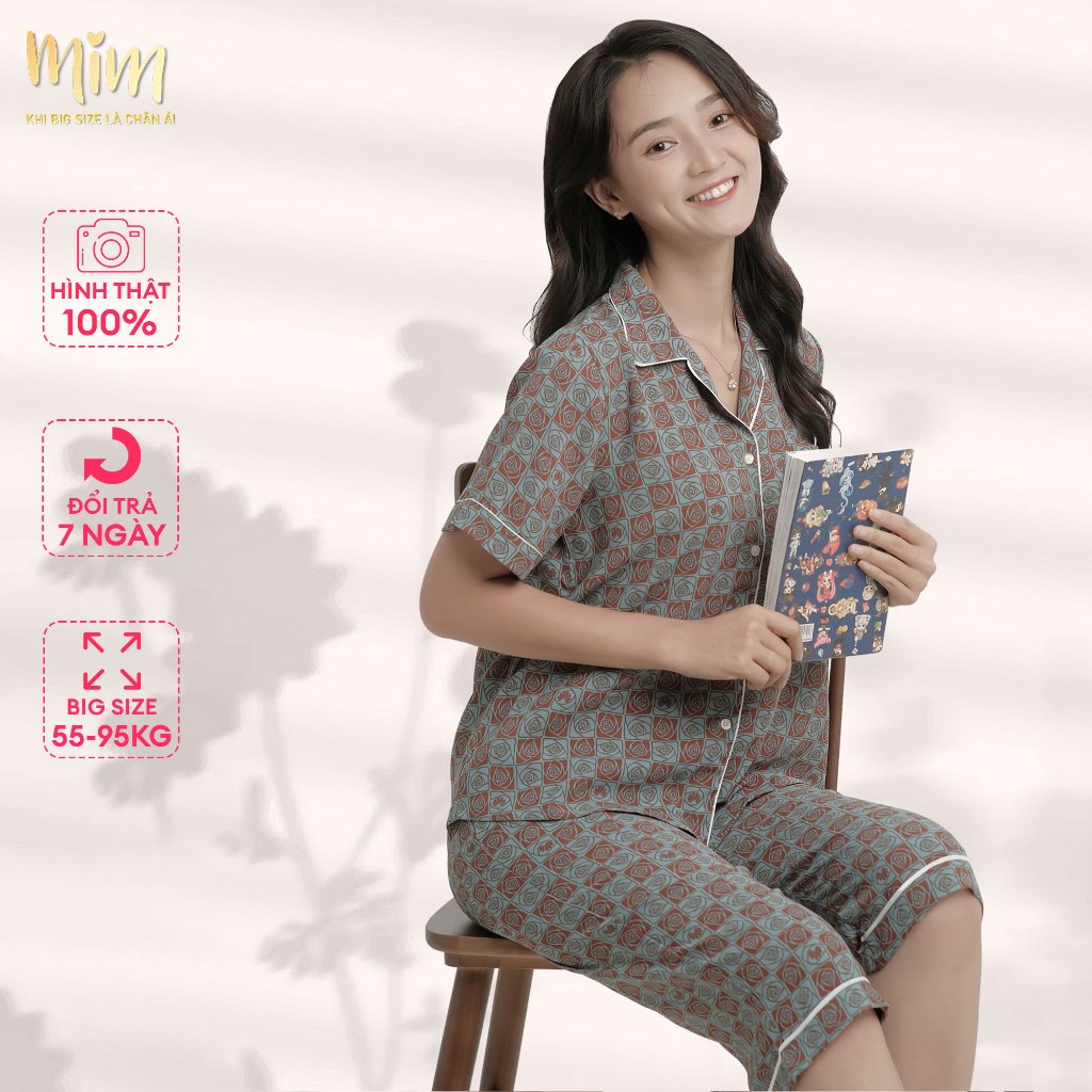 Đồ bộ Pijama lửng Diệp Châu, chất Lụa đũi cao cấp mặc nhà mềm mịn, không nhăn, phom rộng bigsize Mĩm Store