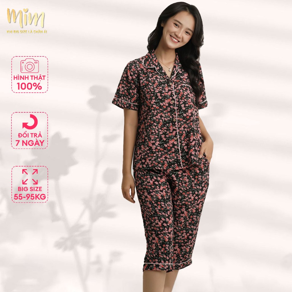 Đồ bộ Pijama lửng Hồng Mai, chất liệu Lụa cao cấp mát nhẹ, phom rộng bigsize Mĩm Store