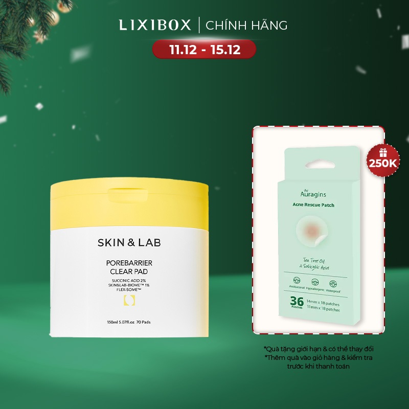 Miếng Pad Làm Sạch Da Và Tẩy Tế Bào Chết Với 2% Succinic Acid SKIN&LAB Porebarrier Clear Pad 70 Miếng