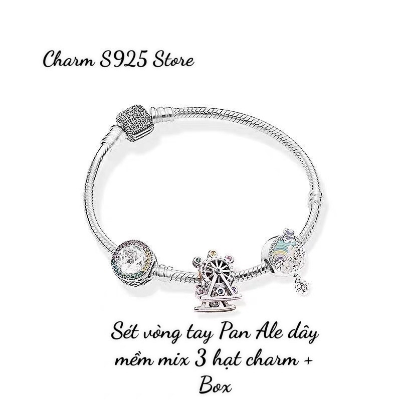 BỘ VÒNG TAY PAN ALE DÂY MỀM MIX 3 HẠT CHARM BẠC S925 THUẦN KHIẾT HÀNG CAO CẤP