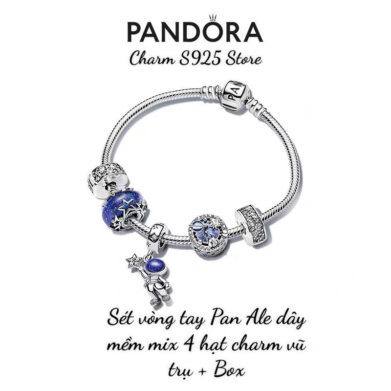 COMBO BỘ VÒNG TAY PAN ALE MỀM MIX 5 HẠT CHARM XANH BẦU TRỜI BẠC S925 HÀNG CAO CẤP