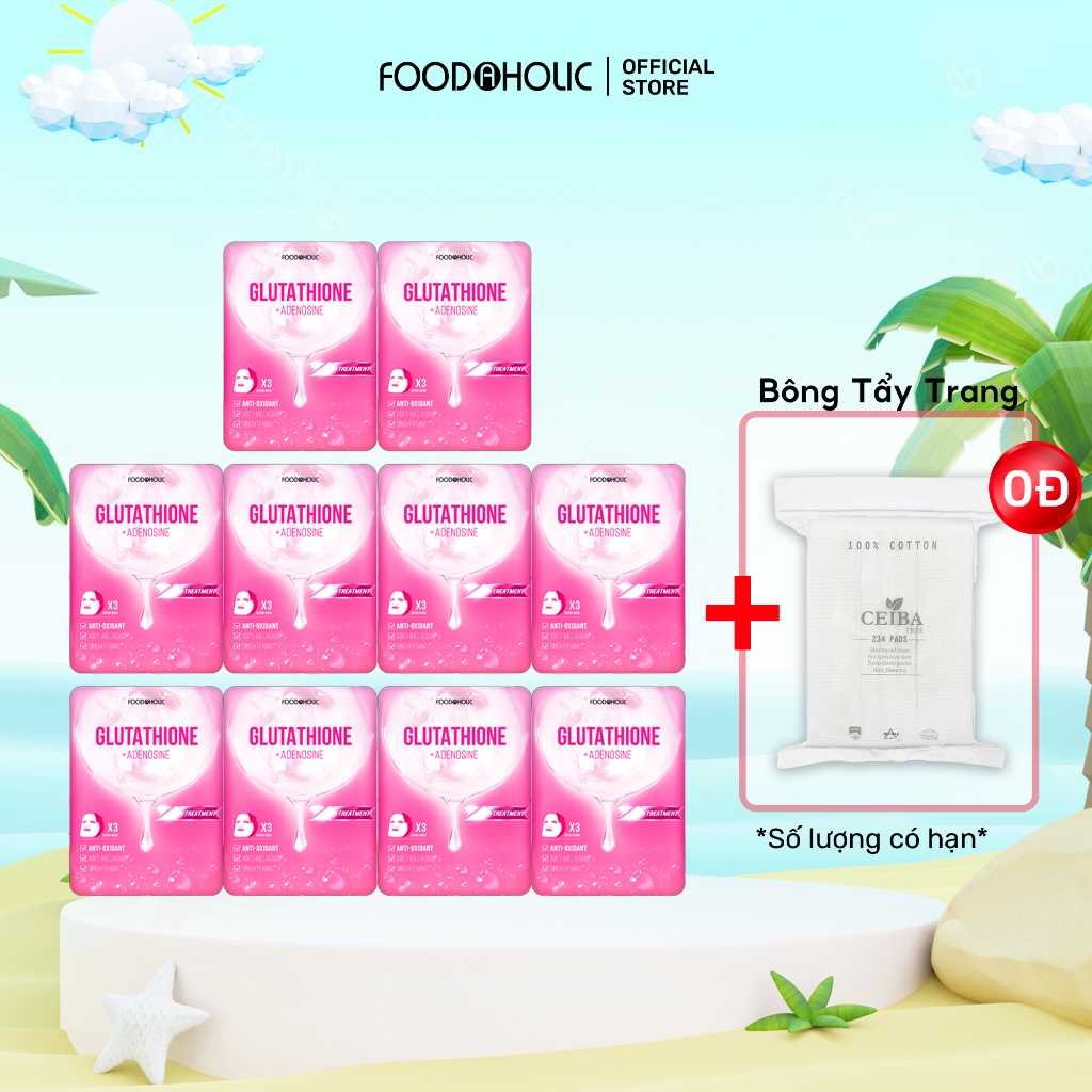 Combo 10 Mặt Nạ Foodaholic Glutathione Dưỡng Trắng, Đều Màu Da Glutathione Ample Mask 23ml/miếng