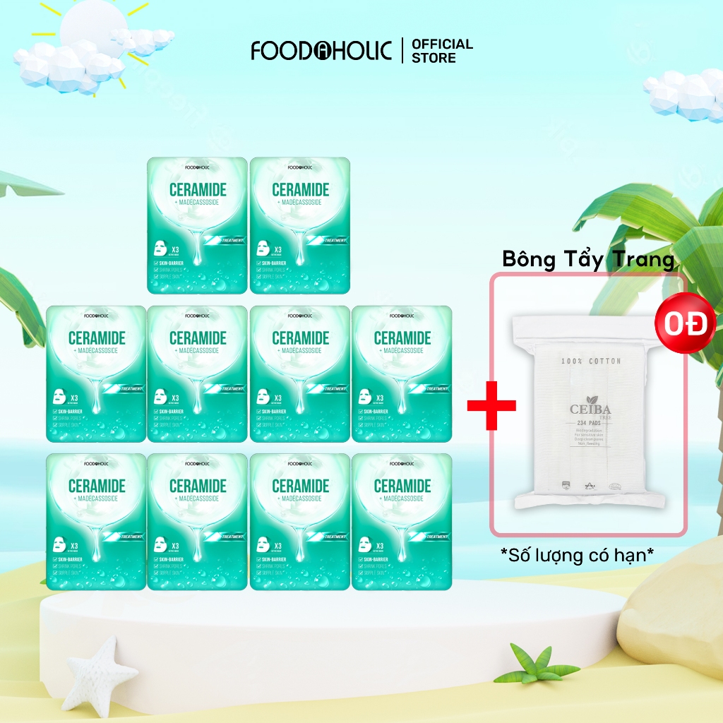 Combo 10 Mặt Nạ Foodaholic Ceramide Làm Dịu, Phục Hồi Da Mụn Ceramide Ample Mask 23ml/miếng