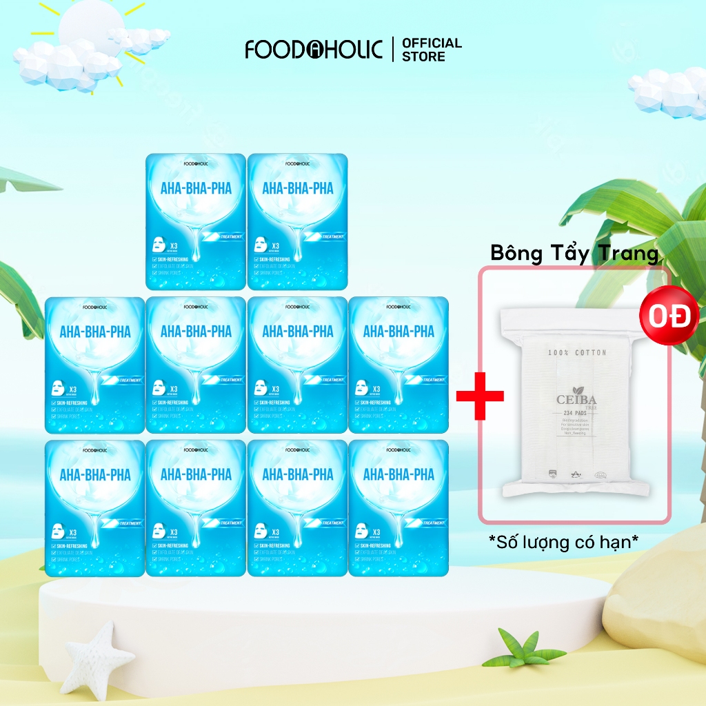 Combo 10 Mặt Nạ Foodaholic Acid Tẩy Tế Bào Chết, Giảm Mụn AHA-BHA-PHA Ample Mask 23ml/1miếng