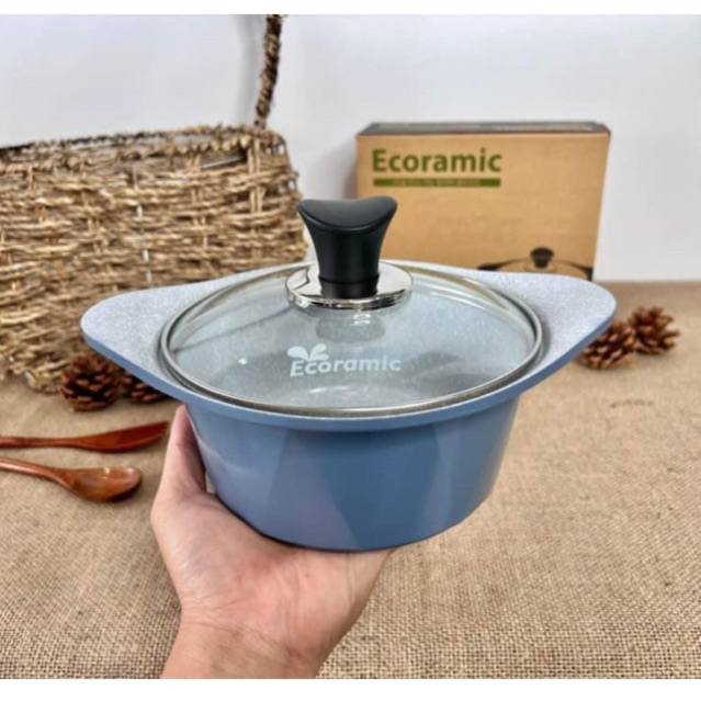 Nồi Đúc Vân Đá Ecoramic Chống Dính Nhỏ 16cm Bếp Gas, Hồng Ngoại