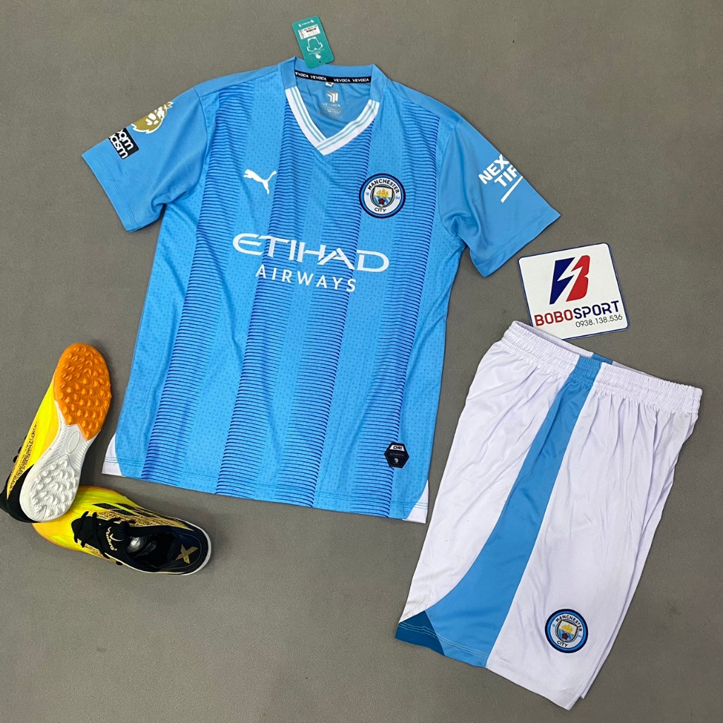 Bộ quần áo bóng đá Man City xanh sân nhà 2024 (HP)- FLG Noroom (quần trắng)