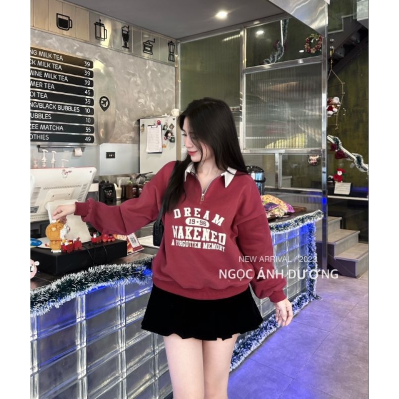 Áo nỉ chữ cổ khóa