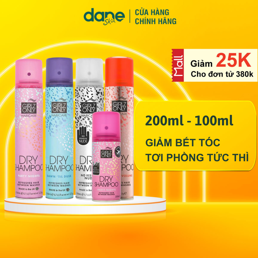 Dầu gội khô Girlz Only 200ml - Dầu gội xịt khô giúp giải cứu tóc bết, lưu hương thơm lâu