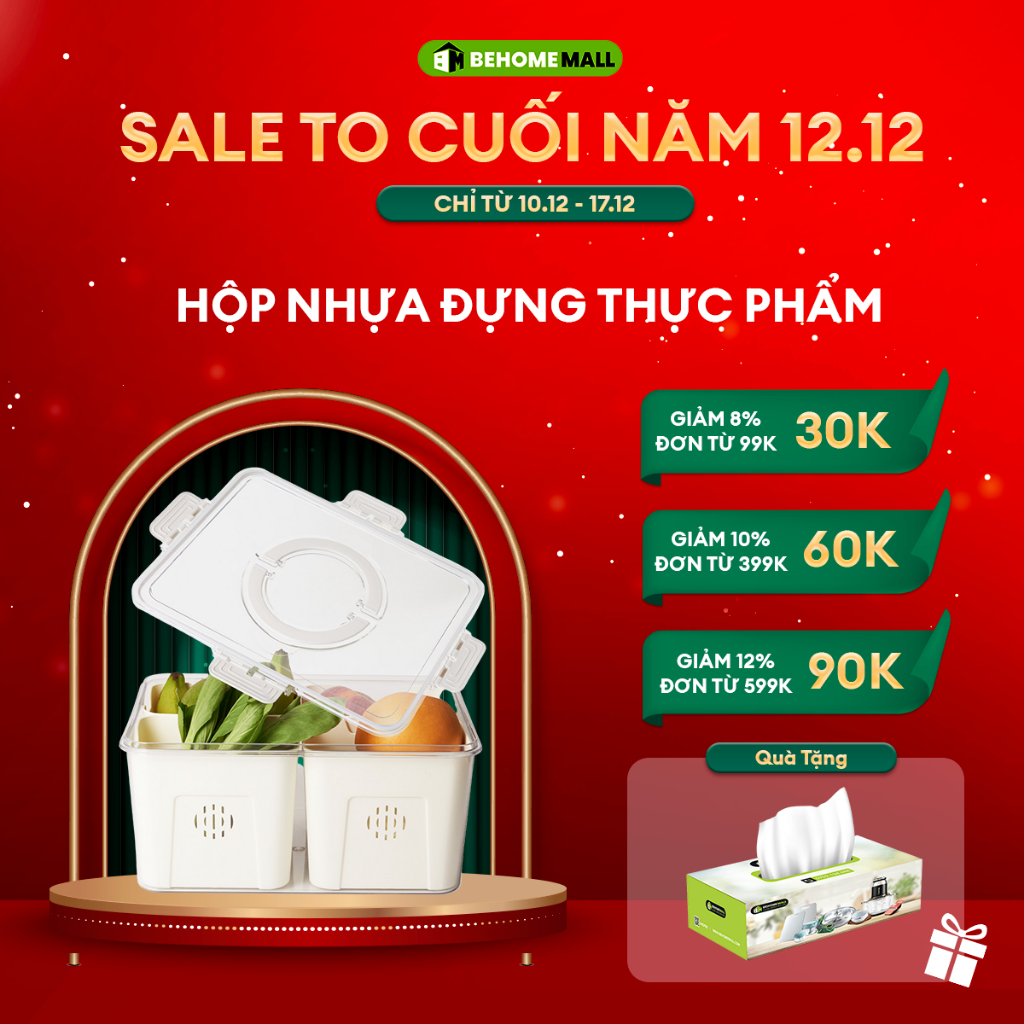 Hộp nhựa đựng thực phẩm tủ lạnh cao cấp BEHOMEMALL hộp nhựa trong suốt có nắp đậy bảo quản thực phẩm thông minh