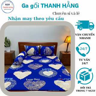 Bộ ga gối thun hàn quốc mẫu trái tim xanh