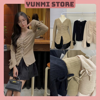 Áo Thun Dài Tay Thu Đông Phối Cúc Ngọc Siêu Xinh_Yunmistore