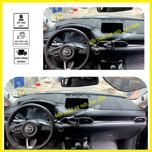 Thảm taplo xe Mazda CX5 2018 đến 2023 da carbon, thảm nhung, thảm che nắng chống nóng da carbon cao