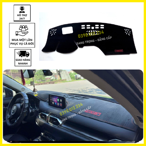 Thảm taplo xe Mazda CX5 2018 đến 2023 da carbon, thảm nhung, thảm che nắng chống nóng da carbon cao