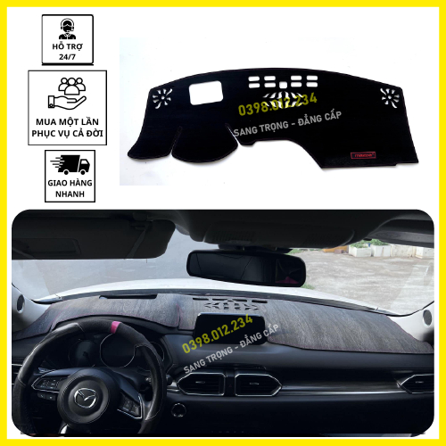 Thảm taplo xe Mazda CX5 2018 đến 2023 da carbon, thảm nhung, thảm che nắng chống nóng da carbon cao