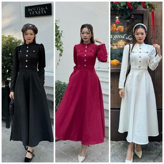 Váy maxi dạ cúc đồng dáng xoè Hamy