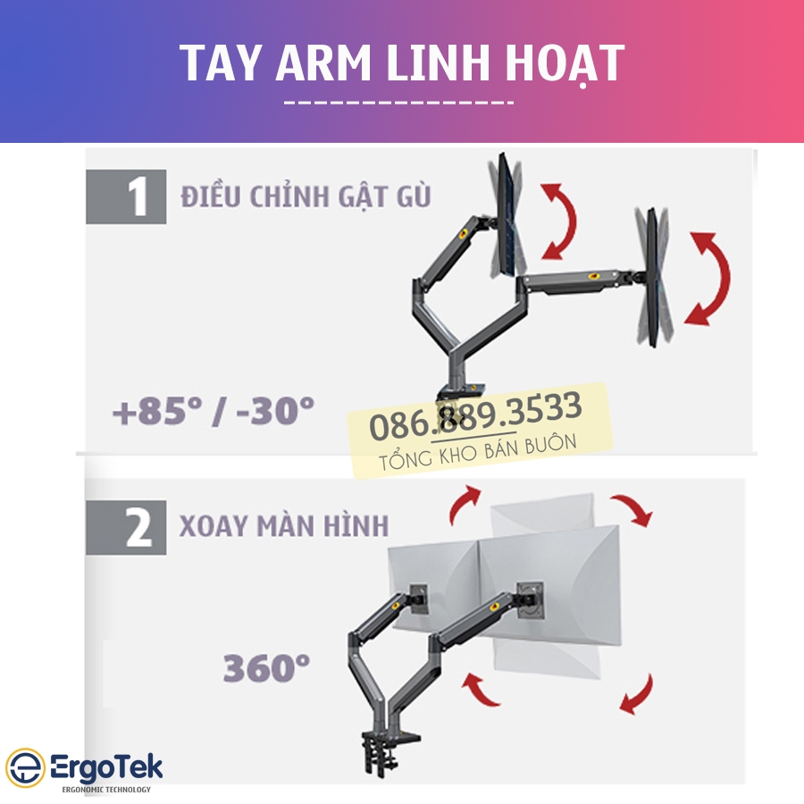 Giá Treo Hai Màn Hình NB G35 22 - 32 Inch / NB F160 17 - 27 Inch - Tay Arm Treo Đỡ 2 Màn Hình Gắn Bàn