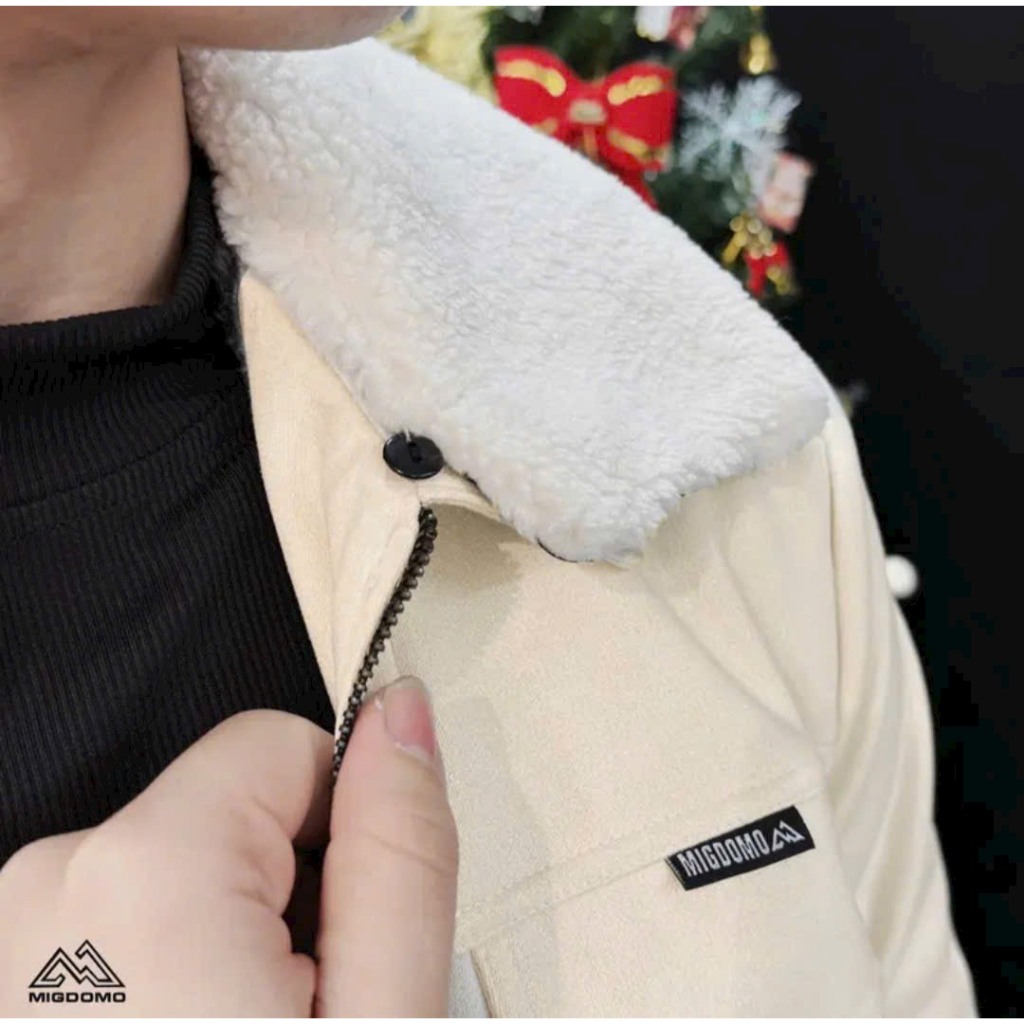 Áo khoác nam da lộn lót lông cổ lông cao cấp