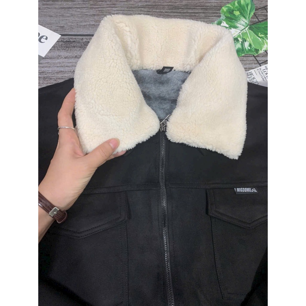 Áo khoác nam da lộn lót lông cổ lông cao cấp