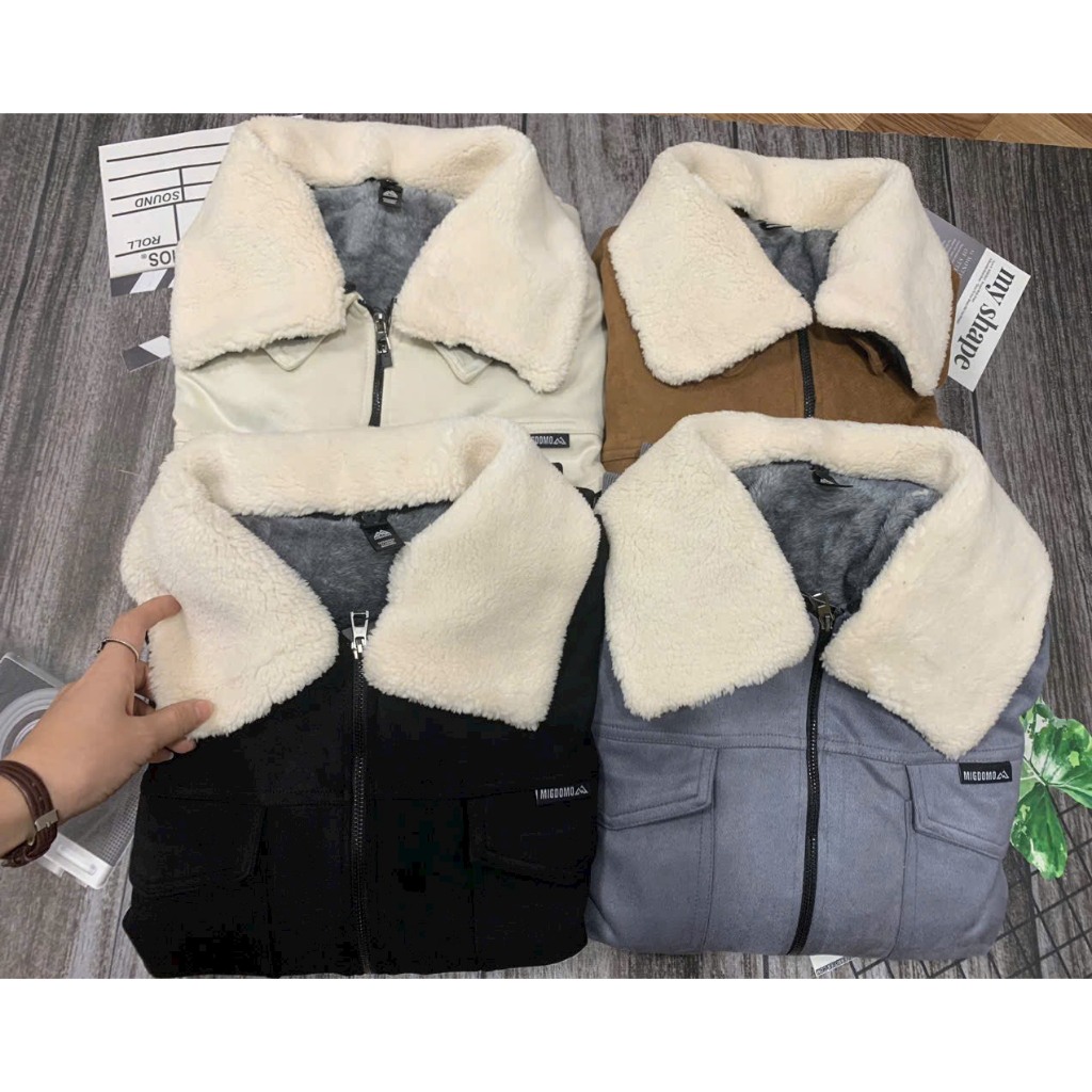 Áo khoác nam da lộn lót lông cổ lông cao cấp