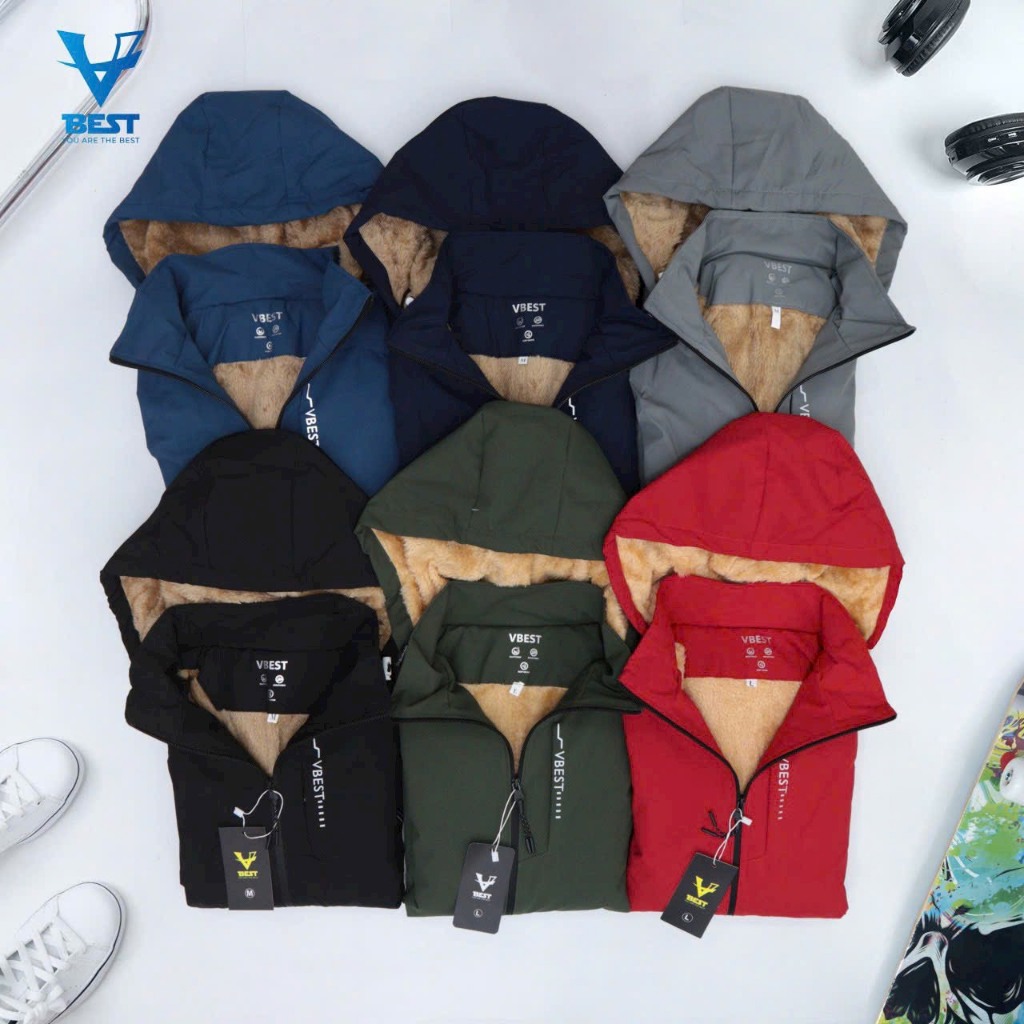 Áo khoác gió nam có mũ lót lông may kĩ