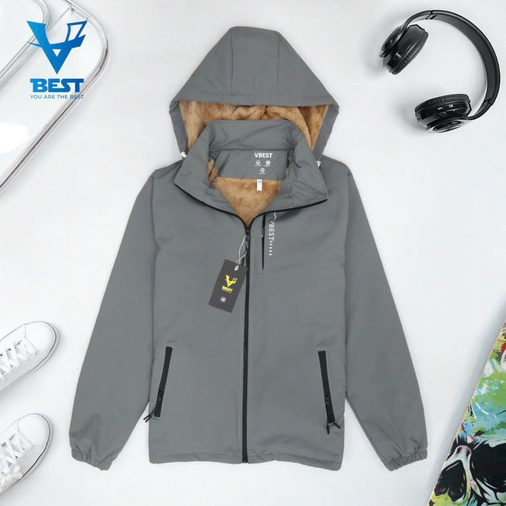 Áo khoác gió nam có mũ lót lông may kĩ