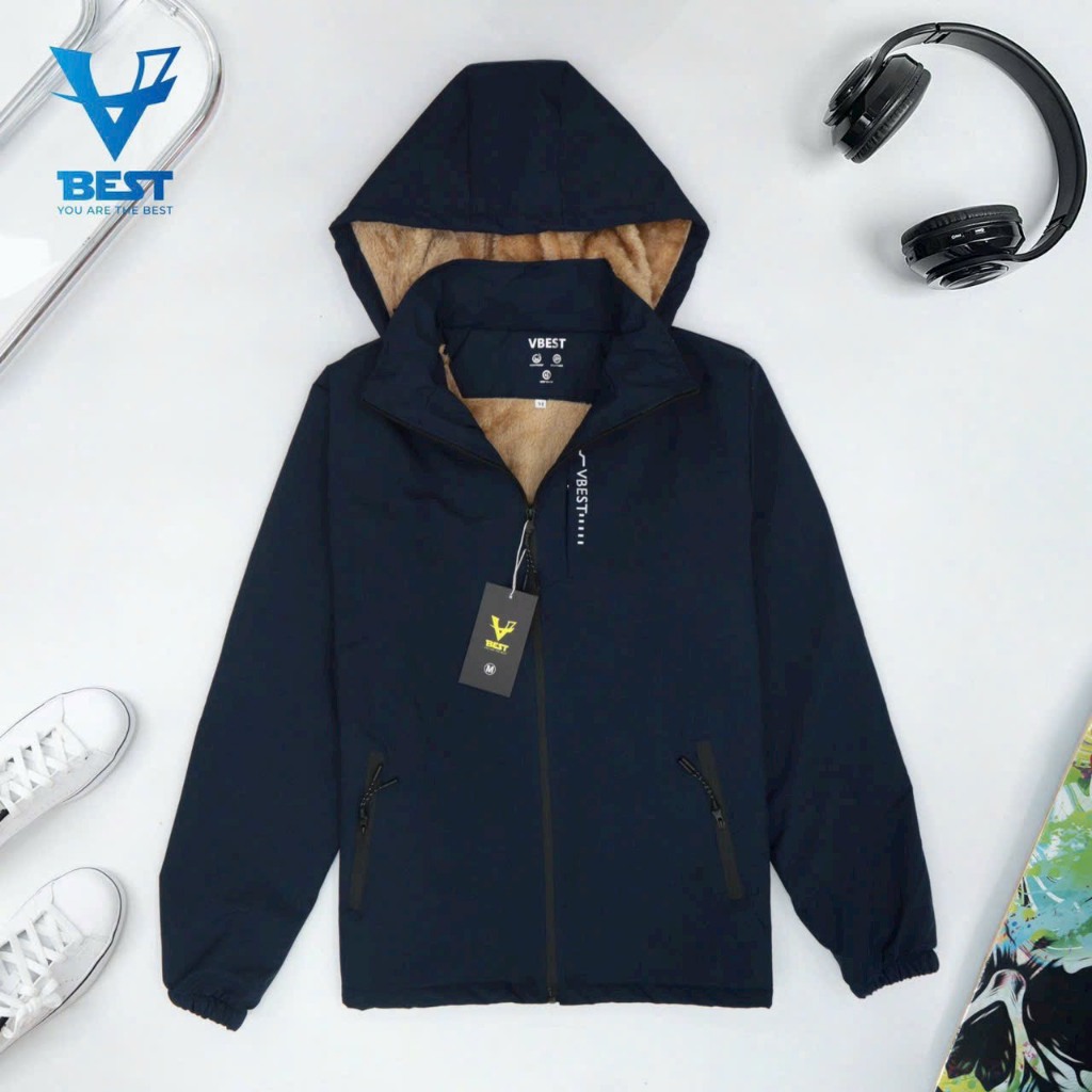 Áo khoác gió nam có mũ lót lông may kĩ