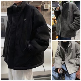 Áo khoác nam nữ lót lông cừu cao cấp -  Áo khoác phao nam 3 lớp mặc được cả 2 mặt cực đẹp chịu rét đại Hàn form rộng