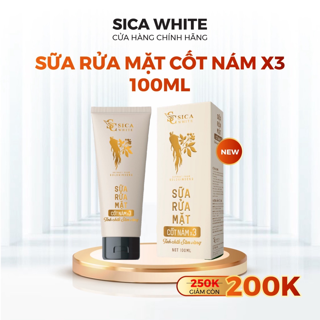 Sữa rửa mặt Sica White 100ML, sữa rửa mặt cốt nám x3, tinh chất sâm vàng hỗ trợ da nám, tàn nhang - Sica White