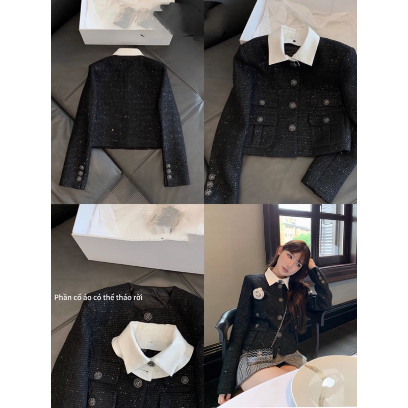 Áo tweed đen bling