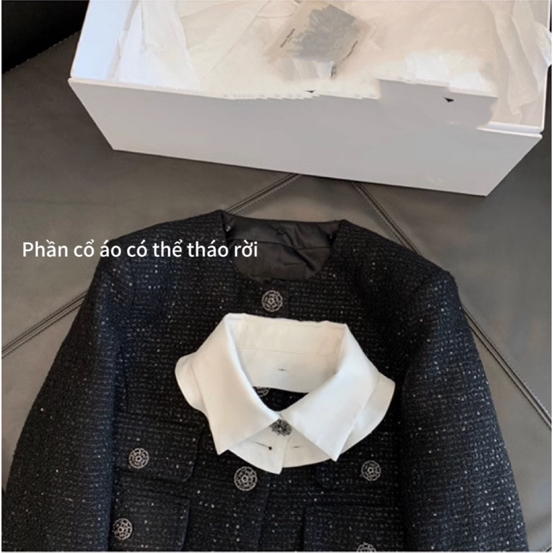 Áo tweed đen bling