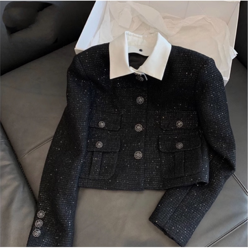 Áo tweed đen bling