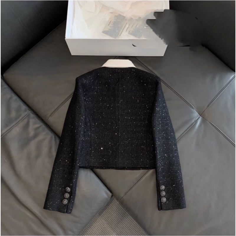 Áo tweed đen bling