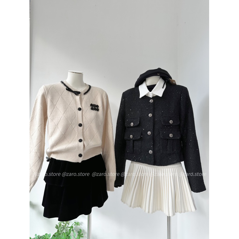 Áo tweed đen bling