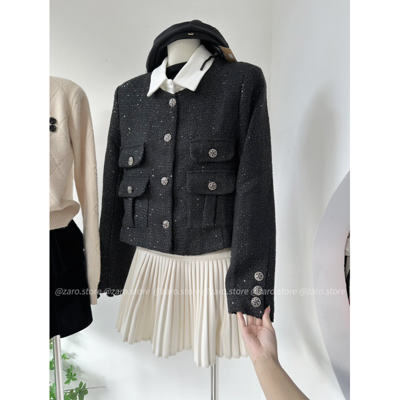 Áo tweed đen bling