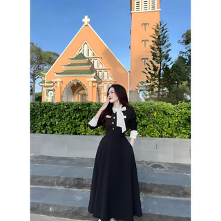 Đầm thiết kế bigsize nơ cổ dáng dài