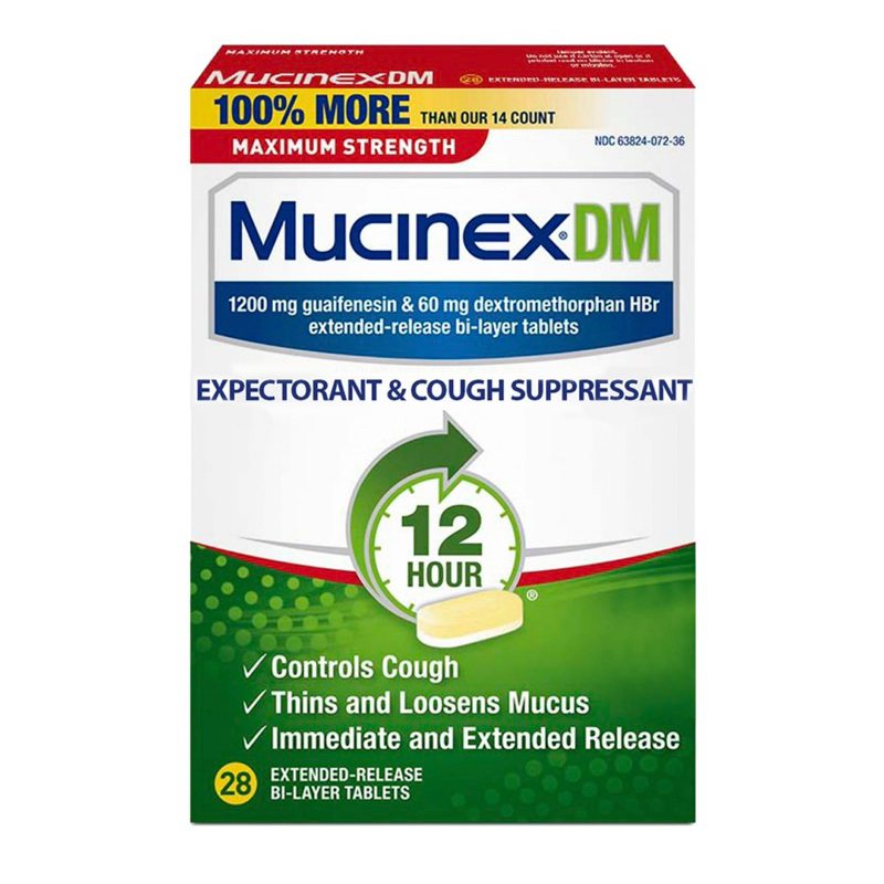 Mucinex DM 600MG Viên nén giảm ho và long đờm trong 12 giờ có sức mạnh tối đa, 28/40 viên