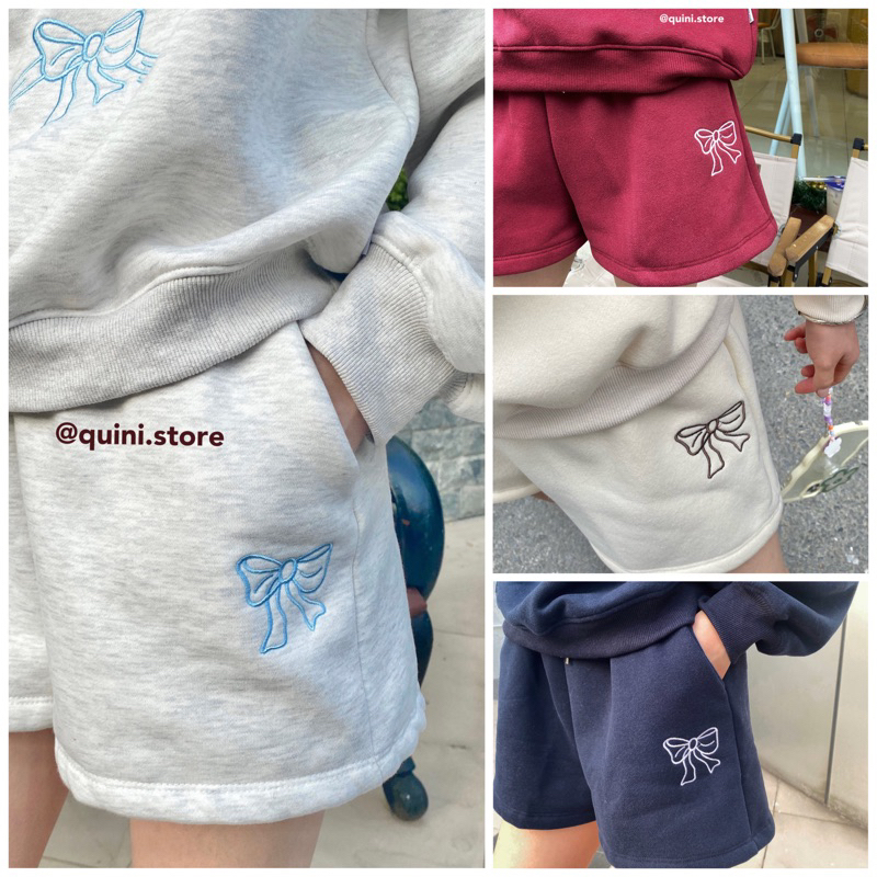 Quini.made - Combo Set Áo Sweater Form Boxy + Quần Short Đùi Hình Thêu - Áo Sweater Boxy/Dáng Ngắn Chất Nỉ Lót Bông