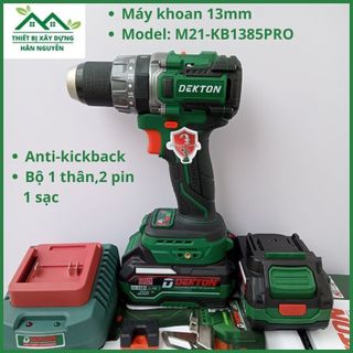 Máy khoan pin dekton m21-kb1385pro không chổi than,đầu 13mm 21v có 3 chức năng,bộ 2 pin