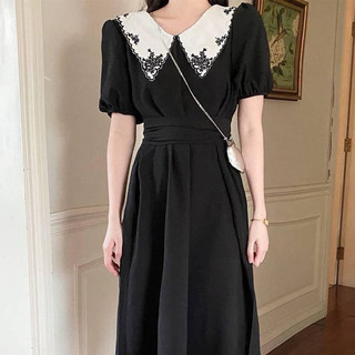 Đầm cổ búp bê tay bồng thắt eo che bụng phong cách Pháp cổ điển Hepburn thiết kế sang trọng khí chất PinkLink