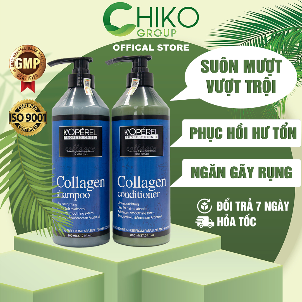 Bộ Dầu Gội Xả CHIKO K’OPÉREL Collagen Khóa Ẩm Và Dưỡng Tóc Siêu Mềm Mượt 800ml