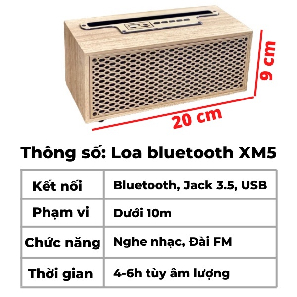 Loa bluetooth vỏ gỗ pin 5h XM-5H
