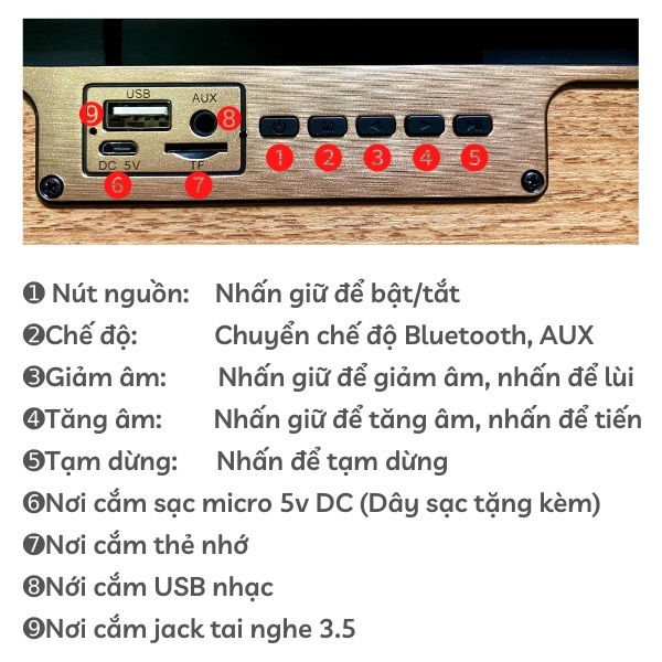 Loa bluetooth vỏ gỗ pin 5h XM-5H