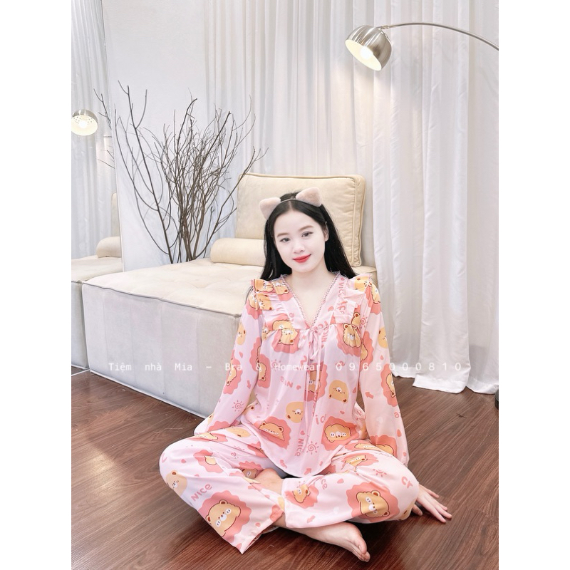 Tiệm nhà Mia - Pyjama lụa cổ nhọn hoạ tiết bắt mắt