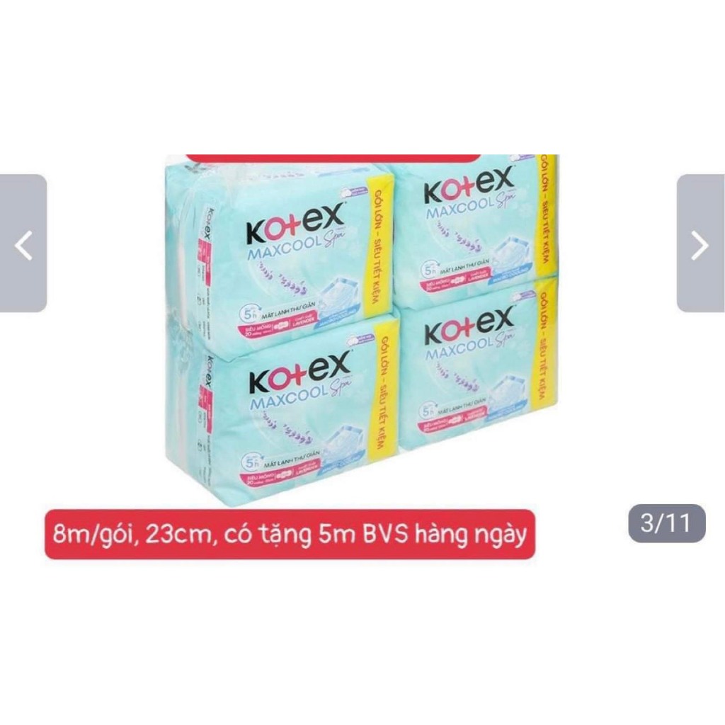 Băng Vệ Sinh Thảo Dược Siêu Mỏng Cánh 23cm Cool Kotex 8 Miếng