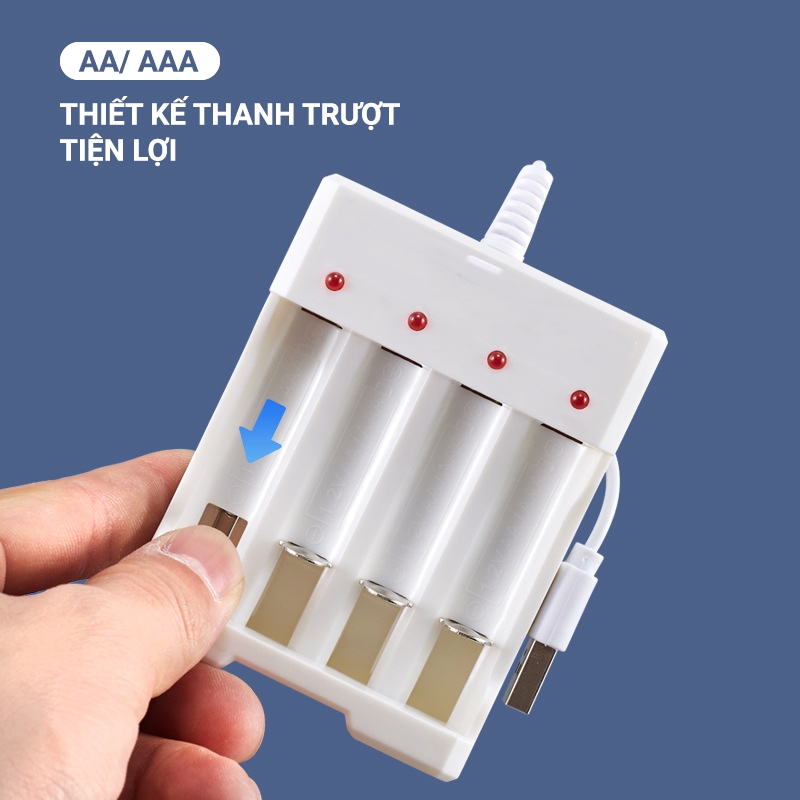 Sạc pin cho pin AA / AAA khe cắm 4 viên pin độc lập sạc nhanh có led báo sạc