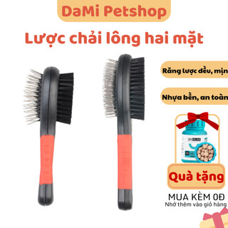 Lược chải lông chó mèo 2 mặt cán nhựa đỏ đen